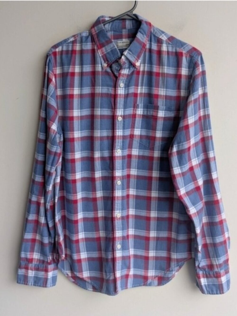 Club Monaco Cotton Men's Plaid Button Down Shirt - Blue And Red